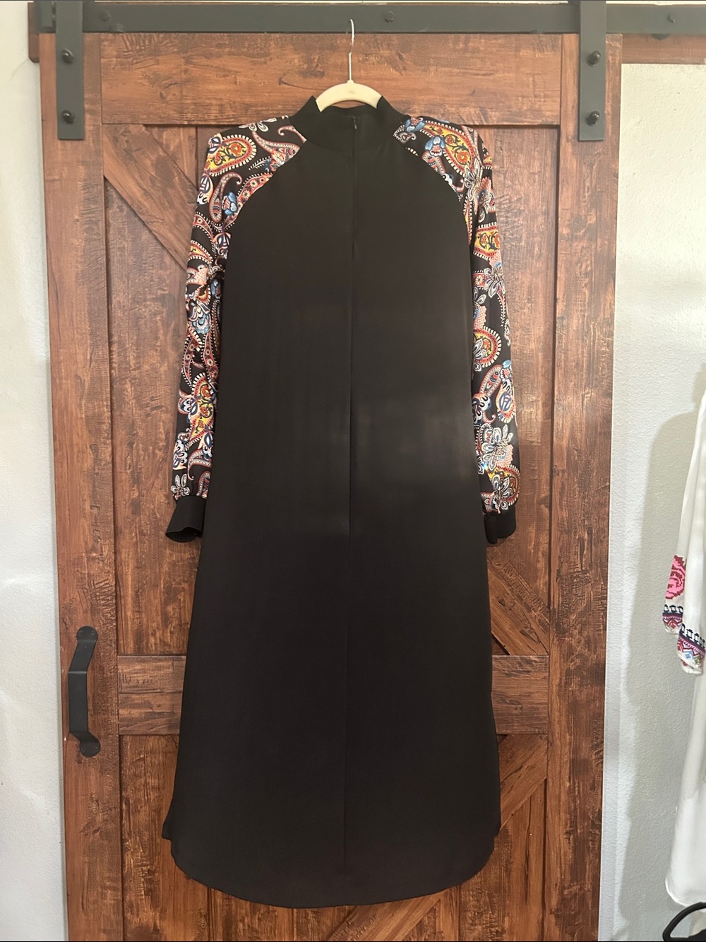 Zara Black Maxi Dress with Multicolor Paisley Sleeves